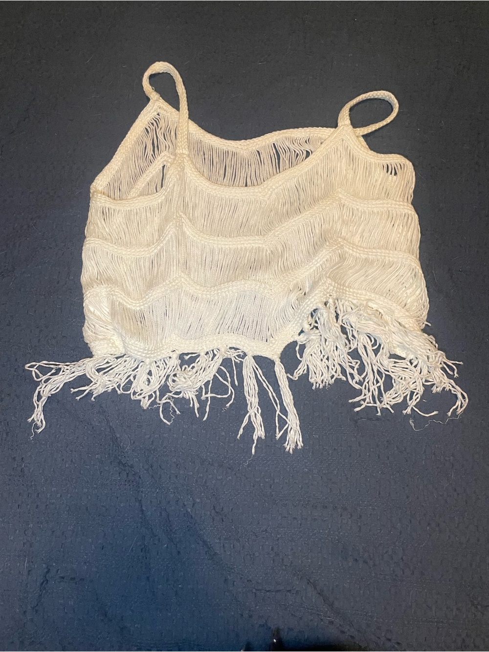Boho Fringe Crochet Crop Tank Top - White